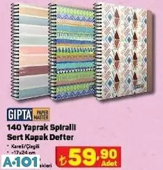 GIPTA 140 YAPRAK SPİRALLİ SERT KAPAK DEFTER GIPTA 140 YAPRAK SPİRALLİ SERT KAPAK DEFTER